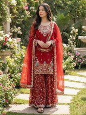 SALWAR KAMEEZ INDIAN PAKISTANI WEDDING PARTY DRESS BOLLYWOOD SHARARA PLAZZO SUIT