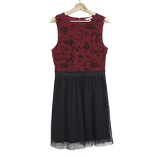 Speechless Size XL Junior's Flocked Mesh Fit and Flare Mini Dress Balletcore