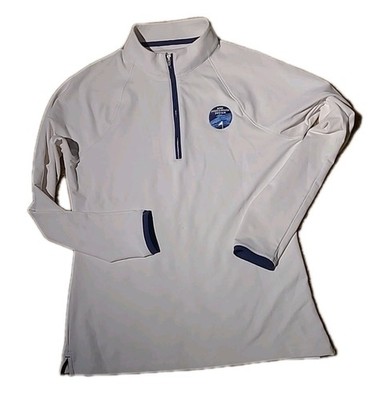 Peter Millar Womens Jacket M White Perth Raglan 1/4 Zip Pullover Pebble Beach