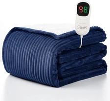 Homemate Electric Heated Blanket Twin 62 Inch x 84 Inch, 03 - Blue (Striped) 