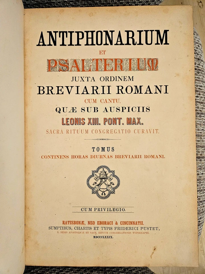 1879 Antiphonarium et Psalterium Breviarii Romani printed by Friedrich Pustet - Image 3 of 4