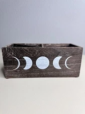 Rustic Torched Wood Pen Holder, Wood Desktop Organizer Bin with 3  Compartments