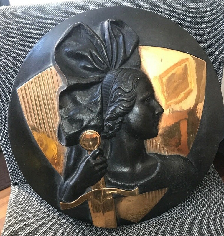 Art Deco Georges GUIRAUD Bronze Plaque Medal Commemorating Victory Alsace France