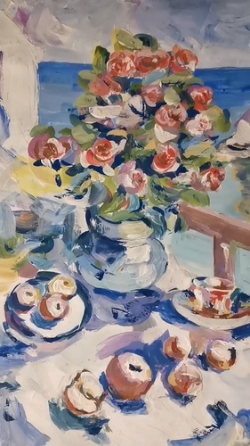 Original Vase with Roses Still life Gouache Painting Reproduction 8x12 inches - Video 1 of 1
