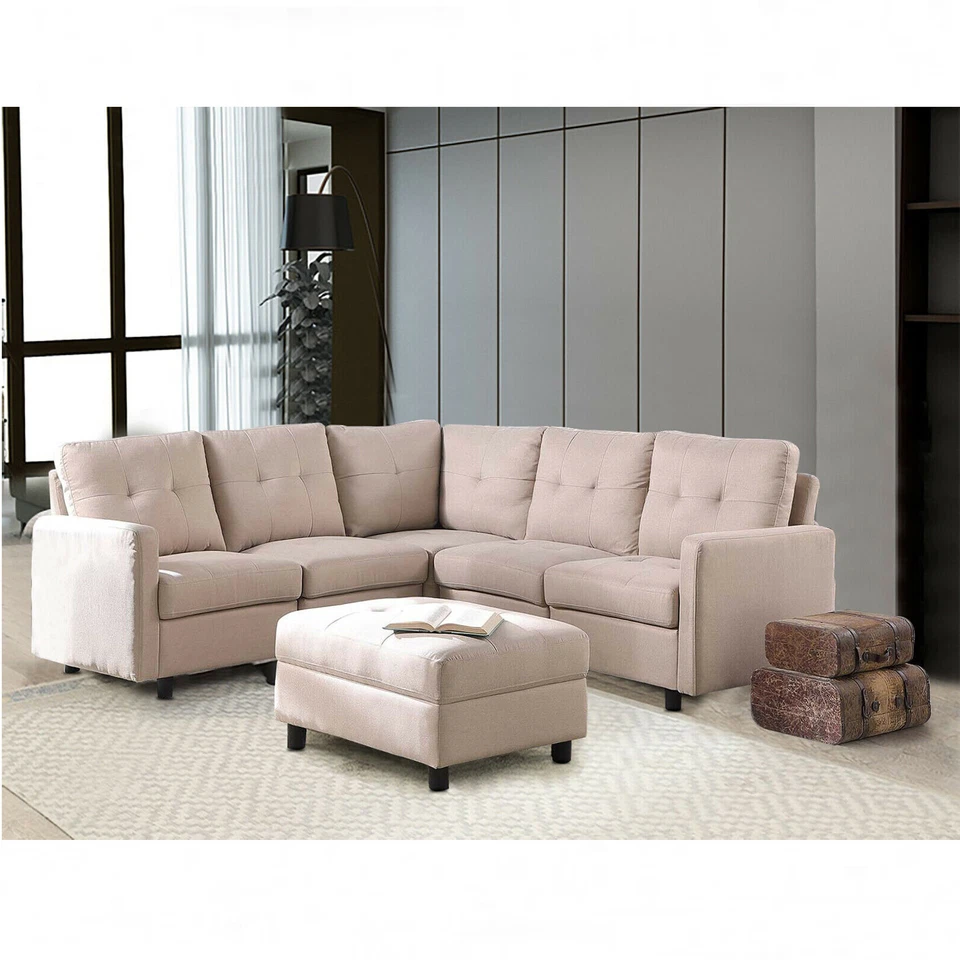 Conjunto de Sofá Seccional Modular - Sofá Estofado de Tecido Moderno para Sala de Estar - Imagem 4 de 4