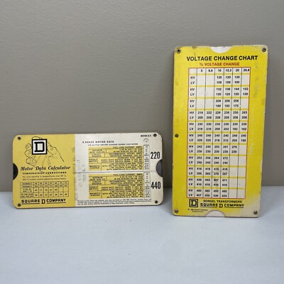 VTG  1964 1985 SQUARE D Three Phase Motor Data Calculator Slide Rule Voltage Chg