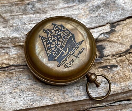 Taschen Kompass Vintage Stil Handgefertigt Messing Geschenk - Imagen 1 de 6