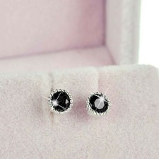 925 silver black simulated diamond stud Screw back baby kids ball safe earrings