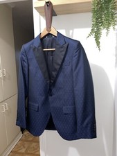 Navy Jacquard Tuxedo Blazer 36S
