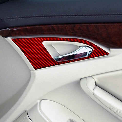 3Pcs For Cadillac CTS 08-22 Red Carbon Fiber Front Door Handle Bowl Panel Trim - Bild 3 von 11