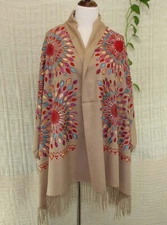 Fashion Embroidered large Vintage Paisley Cashmere Wool Soft Shawl Scarf 919