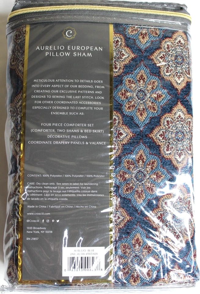 Croscill Aurelio 蓝色欧洲枕头 Sham 26x26 全新 [欧洲枕套]全新 — 第 4/4 张图片