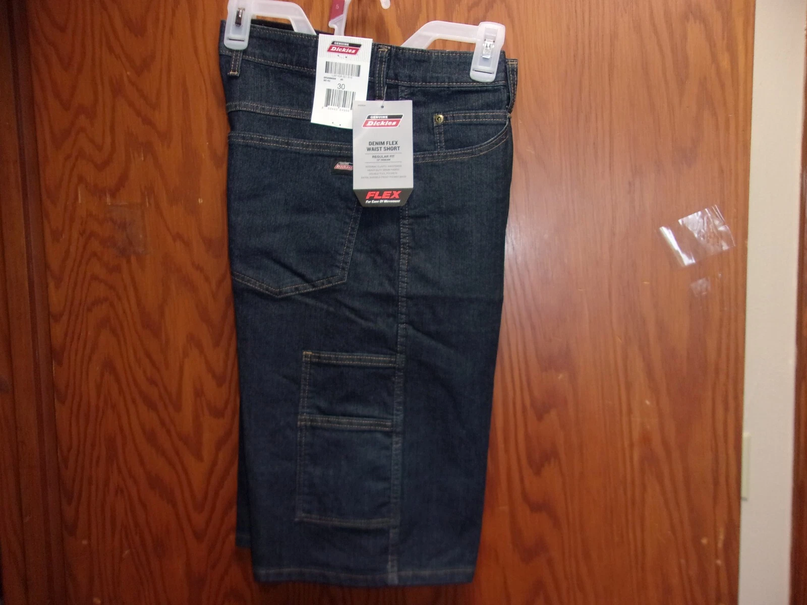 NEW MEN'S DICKIES BLUE DENIM FLAT FRONT 7 POCKET REGULAR FIT FLEX WAIST SHORTS