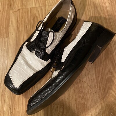 Giorgio Brutini Black White Embossed Reptile Print Lace Up dress shoes  m
