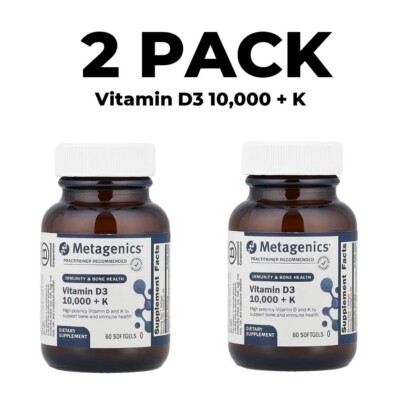 Metagenics, 2 PACK, D3 10,000 + K, 60 softgels each, High potency, bioavailable