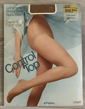 VINTAGE 90s JCPenny Control Top Super Shaper Pantyhose Queen Short Little Beige