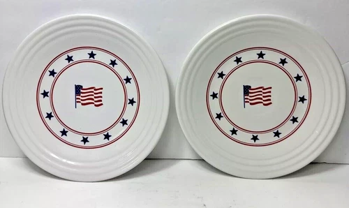 2 Fiesta Patriotic Flag Luncheon Plates Fiestaware Stars Red White & Blue 9”