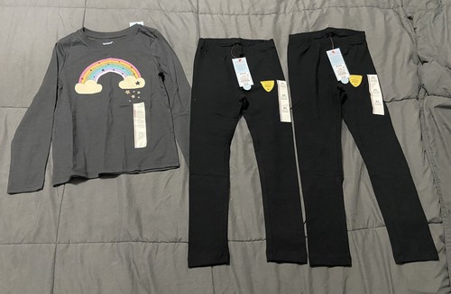 Cat & Jack Girls Black Leggings & Long Sleeve Shirt- Size XS (4-5)- NWT