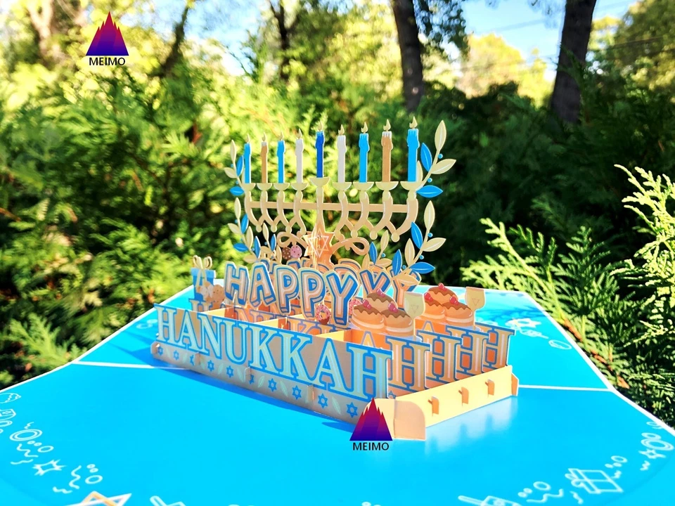 Tarjeta de Felicitación 3D Pop Up Iluminación Janucá Festival Menorá Familia Amigos Regalo Foto 4 de 4