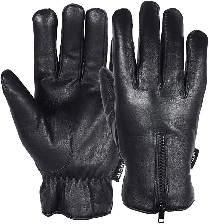 Mens Warm Winter Glove Dress Motorcycle Driving Genuine Leather Thermal Lining