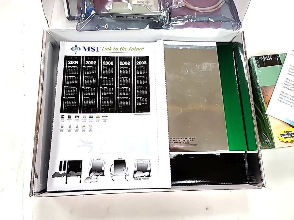 NOS msi, skt 462, 5x pci,1x agp, k7t266 pro2 Mobo  w/Athlon XP 1700 & Extras - Image 3 of 4