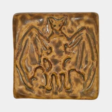 Pewabic 2003 Art Pottery Mottled Brown Arts And Crafts Bat Tile 100 Years Stamp