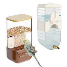 Bird Feeder Water Dispenser Set, Automatic Cage Feeder with Perch for Parakee...