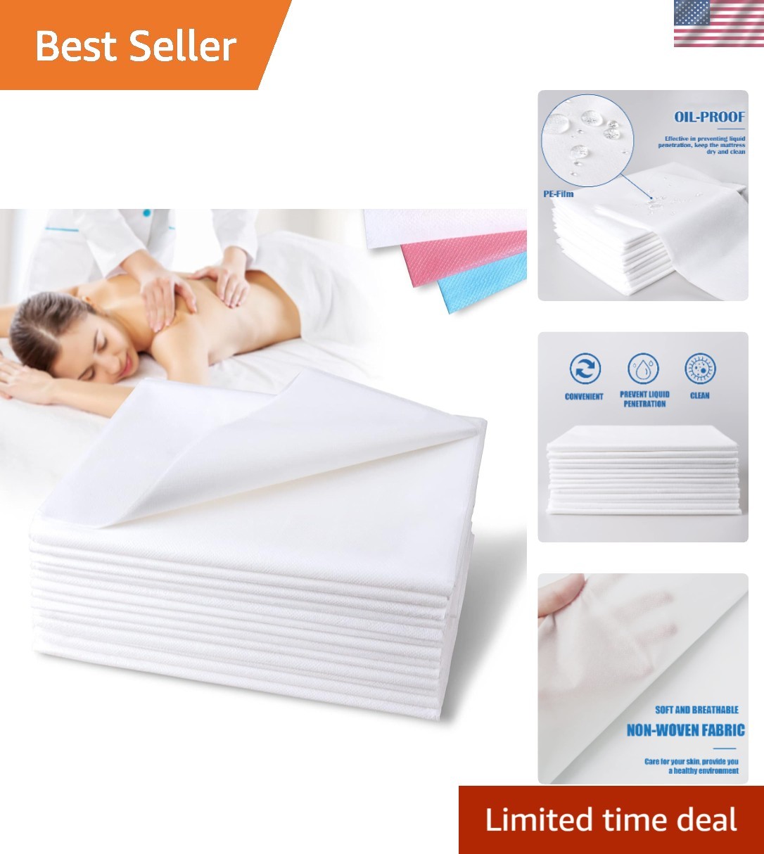 50-Pack Waterproof Disposable Bed Sheets for Spa and Massage Tables 31" x 78"