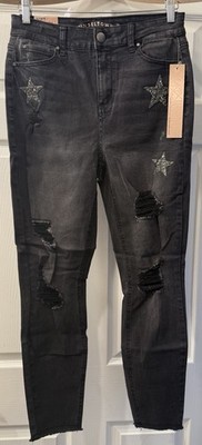 JR473 Tinseltown Black High Rise Distressed Skinny Jeans Size 9