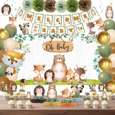 HOMDAILY Woodland Safari Theme Neutral Baby Shower Decorations Set For Boy Girl 58 Pieces