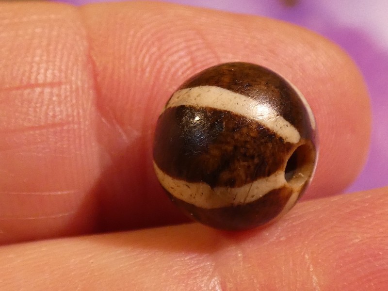 BEAUTIFUL ANCIENT PUMTEK PYU BEAD 6 STRIPE LINE DECORATED ROUND BEAD 12.4 MM
