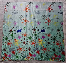 SCARF VINTAGE AUTHENTIC ABSTRACT ART COLOR SPOTS BLUE RED SATIN 44" SQUARE