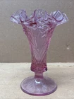 Cranberry Pink Fenton Footed Vase Embossed Floral Design Ruffled Top MINT