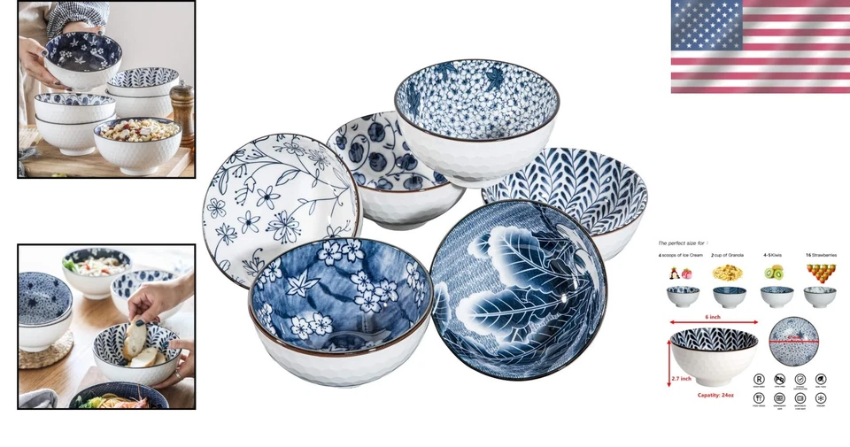 Керамические зерновые миски в японском стиле, 24 унции сала - Изображение 2 из 4