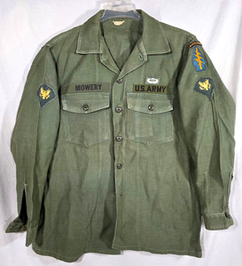 Vintage 60s US Army OG 107 Shirt Named Patched Airborne Special Forces 16 L GC