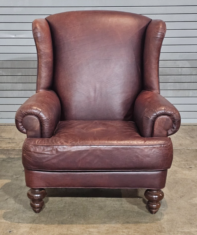 Henredon Brown Leather Mahogany Club Chair made in North Carolina