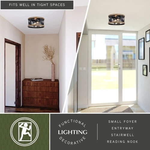 Vaxcel Lighting C0307 2 Light 12"W Flush Mount Drum Ceiling - Black and - Picture 8 of 11