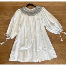 DÔEN Cosette Dress Small Organic Cotton Smocked Yoke Cream Boho Cottagecore