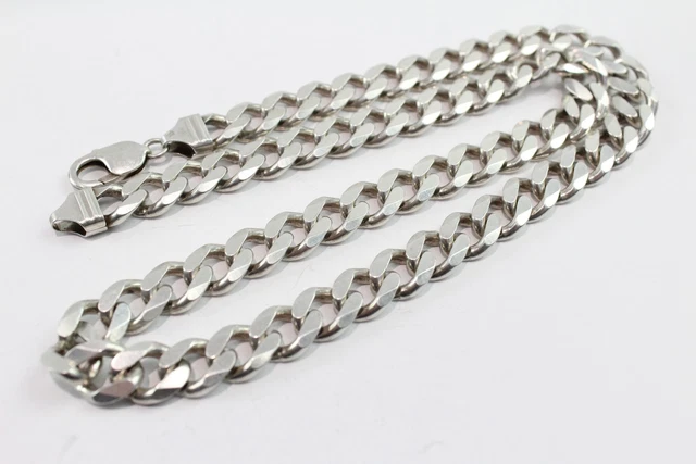 25 Sterling Silver Chain Necklace Flat Curb Link Gents Style Heavy (109g)