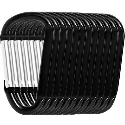 12PCS Aluminum Carabiner Clip - Carabeaner D Ring Shape,Spring 3 inch, Black