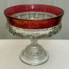 Kings Crown Compote Candy Dish Thumbprint Glass Ruby Red Cranberry