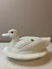 Vintage WESTMORELAND White Milk Glass Large DUCK ON A NEST Candy / Covered Dish