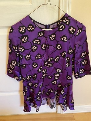 Marni Floral Roll Neck Purple Shirt Womens Size 40 Viscosa Blouse Long Sleeve