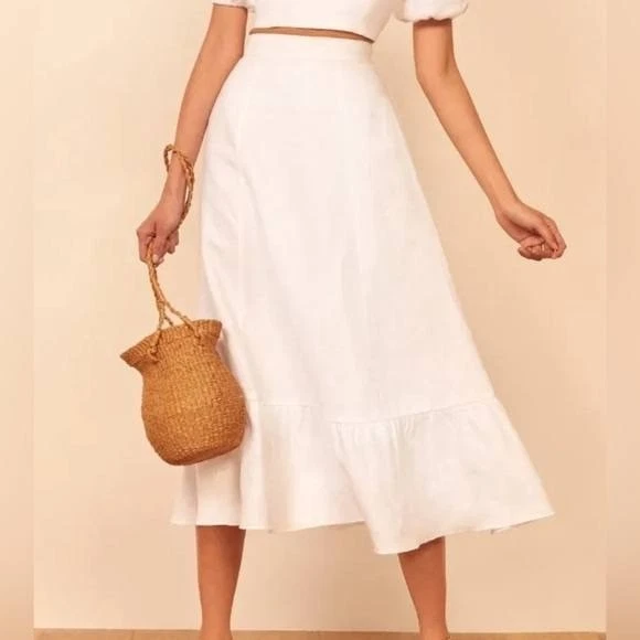 Reformation Yucca Linen Midi Skirt in White Size 4