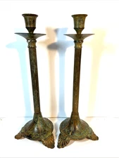 Antique  Patina Look Candlestick Holders Set of 2 Vintage Home Decor 13.5 Inches