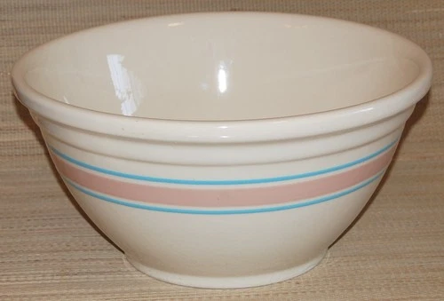 VTG Antique McCoy Oven Ware Mixing Bowl Baking HUGE XL 14" Pink Blue Stripes USA