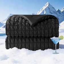 Reversible Seersucker Cooling Comforter King Size for Hot Sleepers, Black