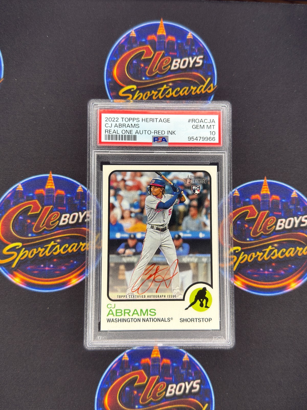 CJ Abrams 2022 Topps Heritage Real One Red Ink Rookie Auto /73 PSA 10 Nationals