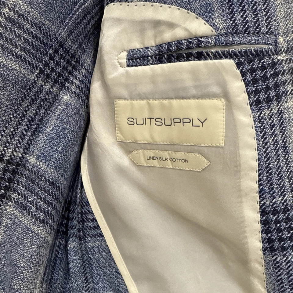 Suitsupply Гавана спортивное пальто, 44L, синий клетку, лен/шелк/хлопок, Vitale Barberis - Изображение 4 из 4