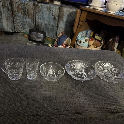Vintage Anchor Hocking Prescut Clear Glass Star of David Creamer, Glass, 3 Bowls